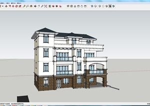 某地现代风格四层住宅建筑设计SU(草图大师)模型