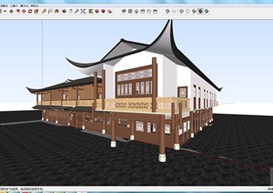 某现代中式风格餐馆建筑设计SU(草图大师)模型