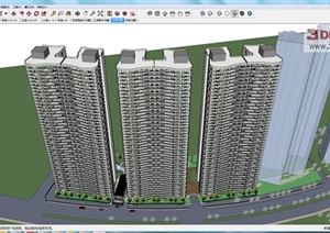 三栋高层住宅建筑设计SU(草图大师)模型