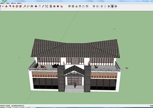 某新中式2层居住建筑设计SU(草图大师)模型
