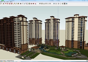 某小区高层住宅建筑设计SU(草图大师)模型（带景观）