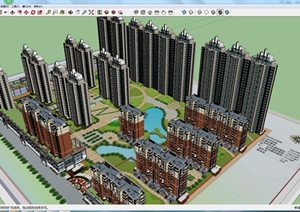 现代风格多层小区住宅单元楼建筑含商业街建筑设计SU(草图大师)模型