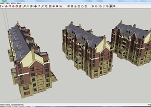某三排双拼式六层住宅建筑设计SU(草图大师)模型