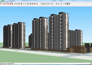 现代风格多栋高层住宅小区单元楼建筑设计SU(草图大师)模型