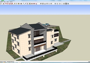 某新中式居住建筑楼设计SU(草图大师)模型素材