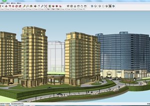 某现代风格高层住宅以及配套办公建筑设计SU(草图大师)模型