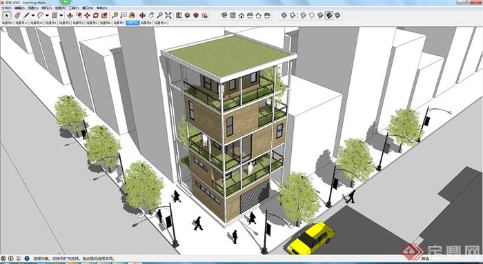 某室外特色居住建筑设计SU模型参考