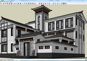 新中式风格多层别墅住宅建筑设计SU(草图大师)模型