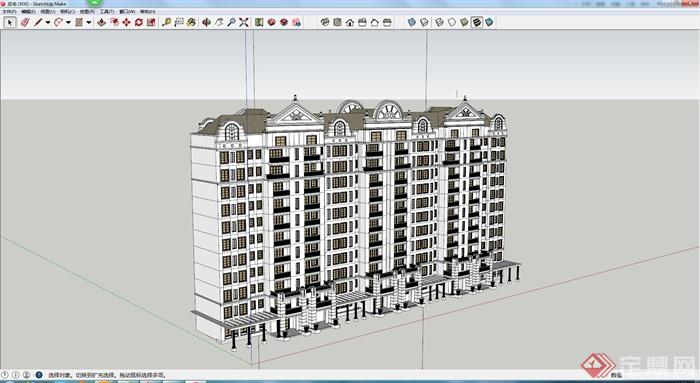 一栋11层住宅楼建筑设计SU模型