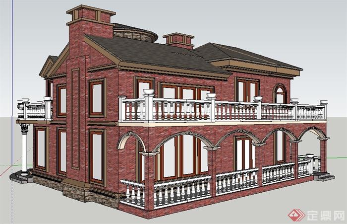 一栋新古典风格住宅建筑设计su模型(3)