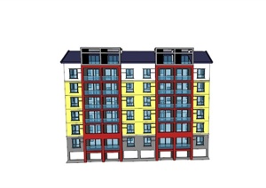 某现代中学六层教学楼建筑设计SU(草图大师)模型