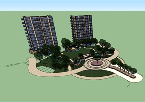 某现代住宅小区景观规划设计SU(草图大师)模型