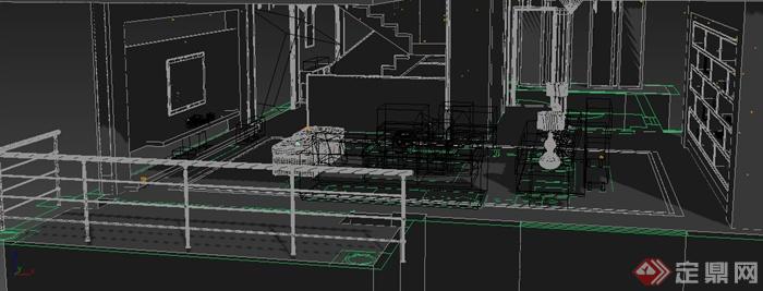 现代别墅简约风格客厅餐厅装修设计3DMAX模型(1)