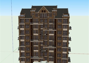 某现代九层楼梯住宅建筑设计SU(草图大师)模型