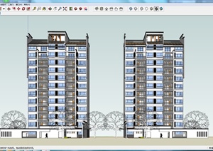 2栋高层居住楼设计SU(草图大师)模型素材