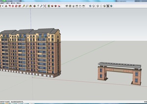 某11层住宅楼建筑设计SU(草图大师)模型（带大门）