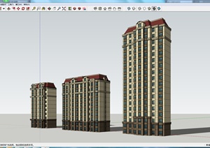 新古典风格住宅单元楼高层建筑设计SU(草图大师)模型