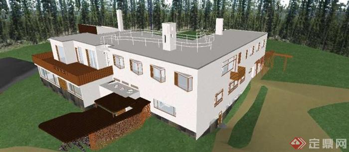 一个室外山地特色住宅设计SU模型