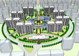 某现代市中心住宅小区公园景观规划设计SU(草图大师)模型