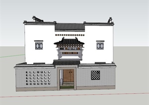 两栋古典中式两层庭院式住宅建筑设计SU(草图大师)模型