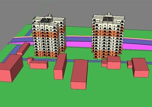 某现代住宅小区住宅建筑建筑设计SU(草图大师)模型