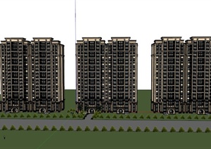 某现代住宅小区高层电梯房建筑设计SU(草图大师)模型