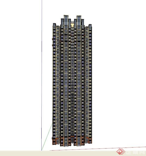 某现代高层住宅小区电梯房建筑设计SU模型(1)