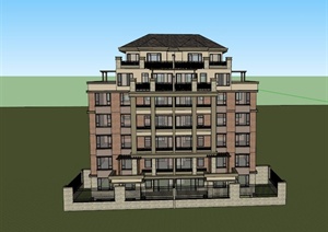某美式七层私家住宅建筑设计SU(草图大师)模型