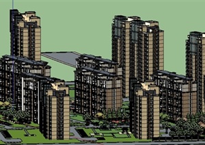 某现代风格住宅小区建筑以及景观设计SU(草图大师)模型