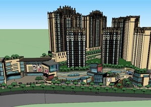 某现代高层商住房建筑景观设计SU(草图大师)模型