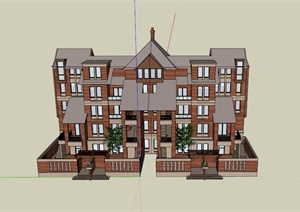 某现代美式四层私家住宅建筑设计SU(草图大师)模型