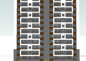 某现代风格14层住宅建筑设计SU(草图大师)模型