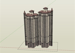 某美式高层电梯住宅房建筑设计SU(草图大师)模型