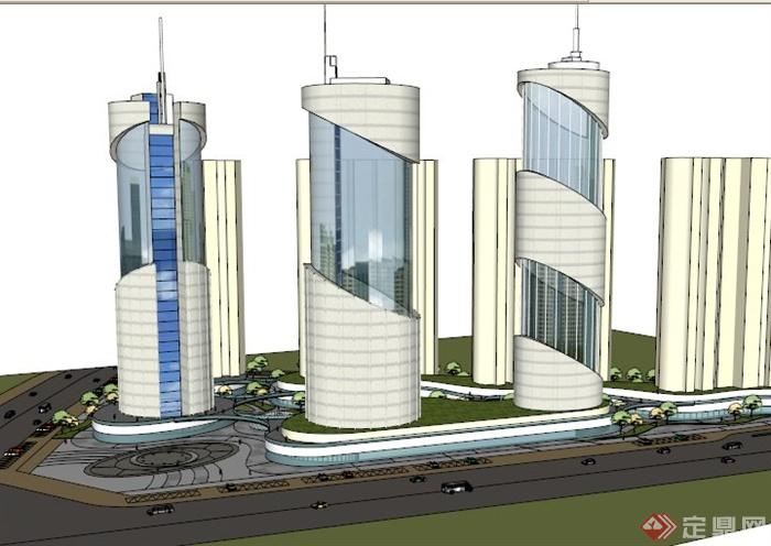 某通讯公司办公大楼建筑设计SU模型(1)