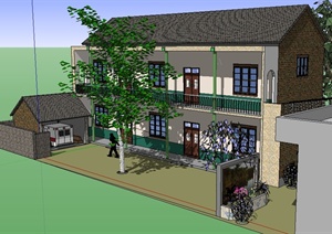 某二层砖砌民居建筑设计SU(草图大师)模型