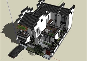 某带露台中式住宅建筑设计SU(草图大师)模型