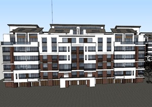 某现代住宅区五层楼梯房建筑设计SU(草图大师)模型