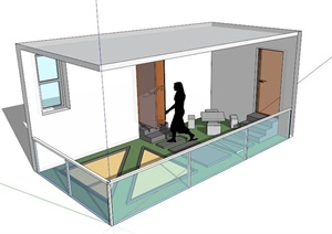 某现代私家住宅阳台设计SU(草图大师)模型