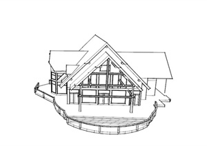 某单层简约木制住宅建筑设计SU(草图大师)模型