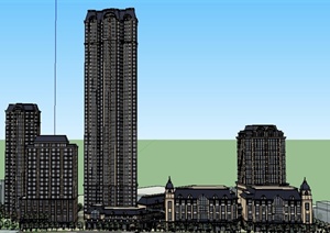 某现代住宅建筑区住宅建筑设计SU(草图大师)模型