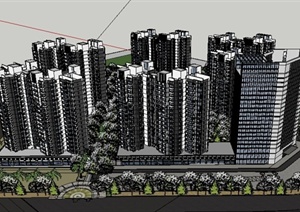 某现代高层商住住宅景观设计SU(草图大师)模型