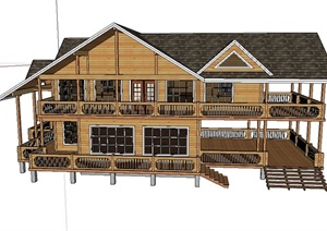 某东南亚两层木制住宅建筑设计SU(草图大师)模型