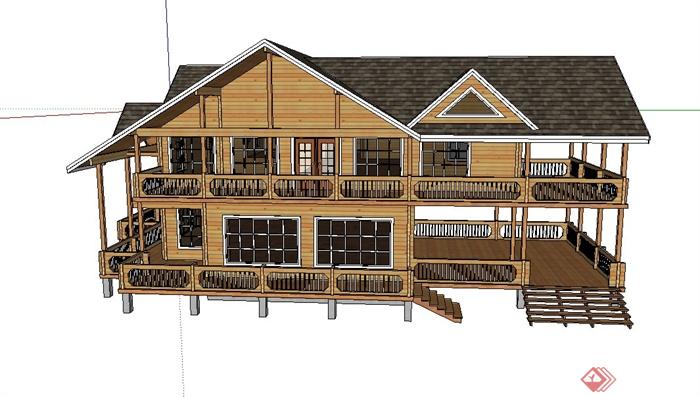 某东南亚两层木制住宅建筑设计SU模型(1)