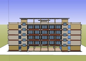 某现代五层中学学校教学楼建筑设计SU(草图大师)模型