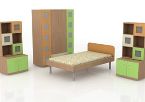 某现代儿童卧室床和衣柜设计3DMAX模型