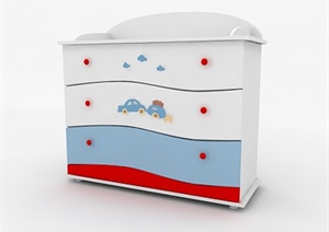 某现代儿童室内三个抽屉的床头柜设计SU(草图大师)模型