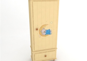 某现代儿童卧室单门带一个抽屉的衣柜设计3DMAX模型