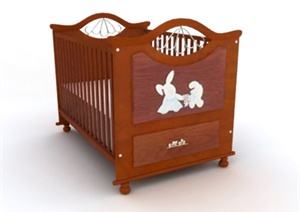 现代中式风格儿童房婴儿床家具3DMAX模型（含效果图）