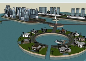 某现代滨水住宅建筑景观设计SU(草图大师)模型