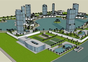 某滨水商务区规划设计SU(草图大师)模型